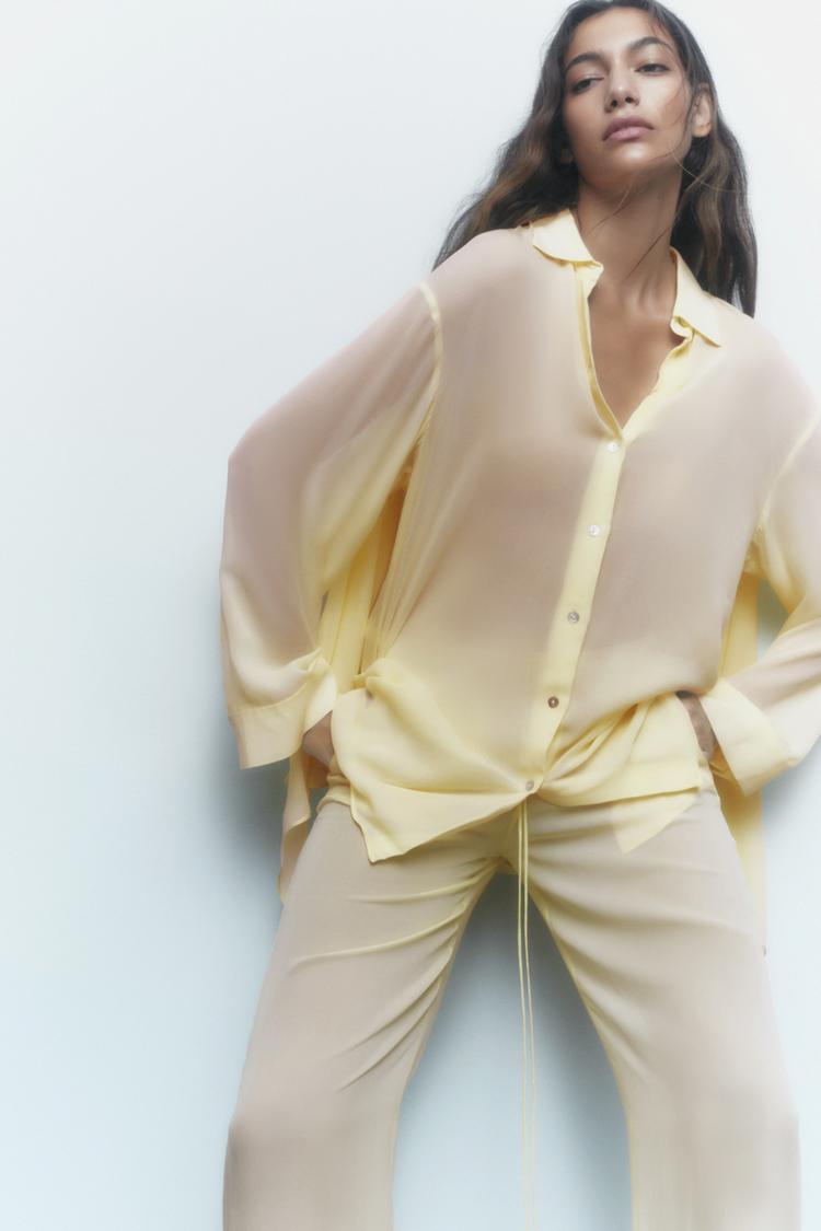 LONG SEMI SHEER SHIRT Light yellow ZARA Spain